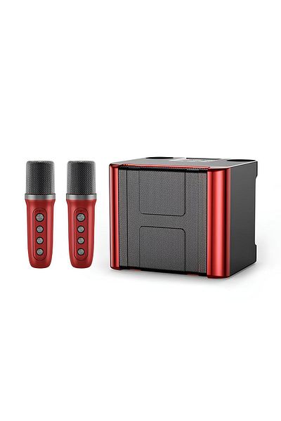 Generic Wireless Karaoke Speaker with Two Wireless Microphones Black/Red
