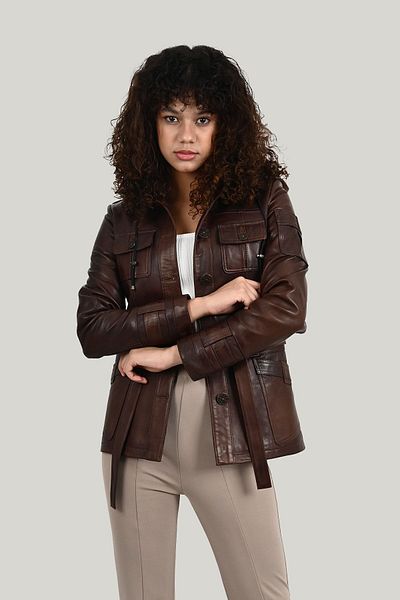 ALİN Sansa Women's Hooded Wax Brown Genuine Leather Jacket Size Measurements Visual