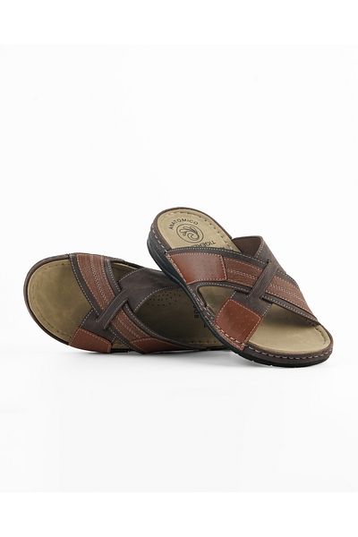Tigerline Ανδρικές παντόφλες TL084 Brown Tobacco Summer Home & Outdoor Slippers