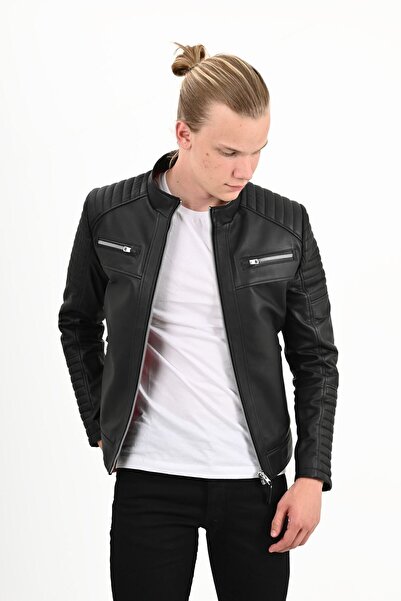 ALİN Мъжко черно байкерско яке Sandor от естествена кожа. Размерите са показани на изображението.