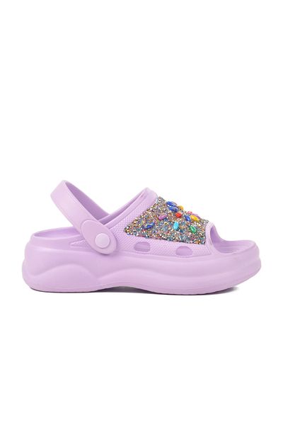 AYAKMOD Lilac Embroidered Lightweight Eva Women's Sabo Stone Slippers E-800 Z