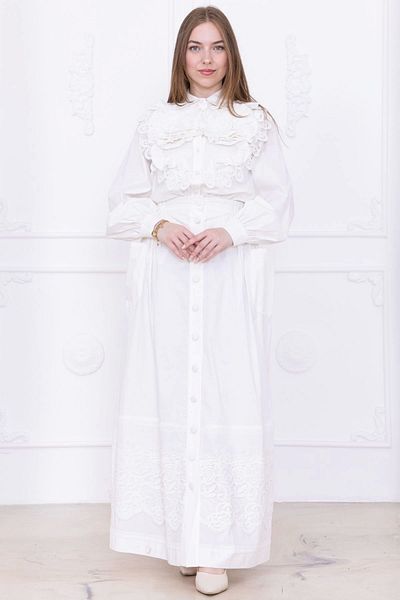lodmela Rose Design and Lace Detail Cotton Double Suit 4710-White