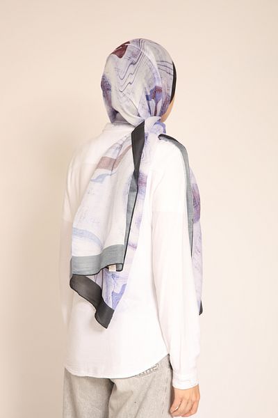 BERCHEM SCARF Marble Patterned Shawl in Lilac and Burgundy Shades Lightweight and Modern Design