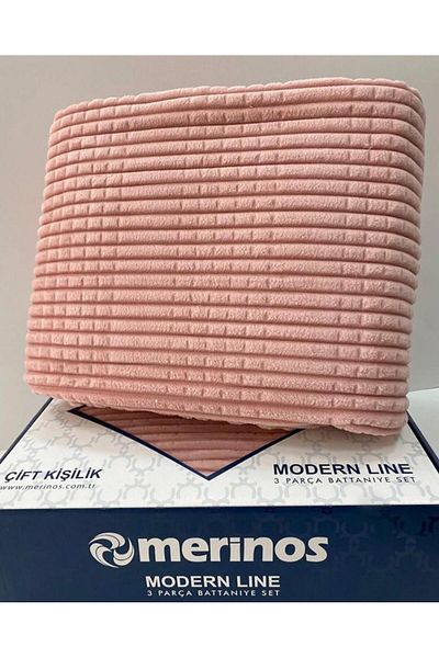 Merinos Modern Line 3 Piece Blanket Set - Powder