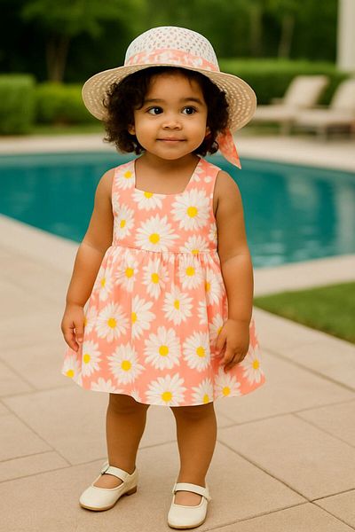Masal Dünyası Bursa Daisy Patterned Baby Girl Dress with Hat
