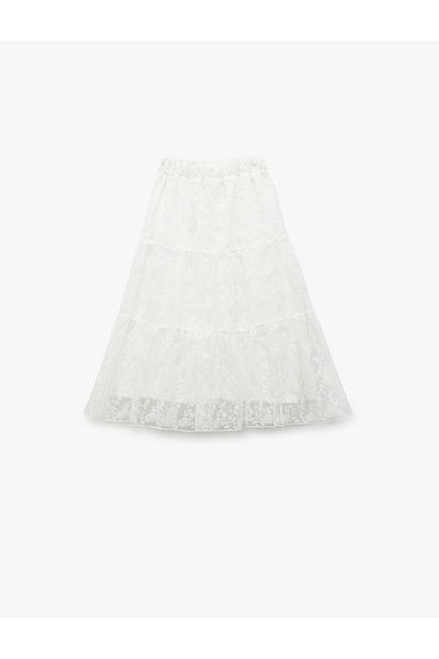 Koton Elastic Waist Lined Tulle Midi Skirt