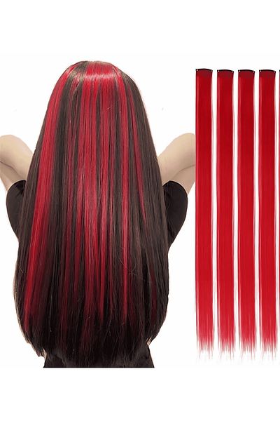 GÜLPEŞE 3 Pieces Red Snap Hairpiece 50cm Snap on Hairpiece
