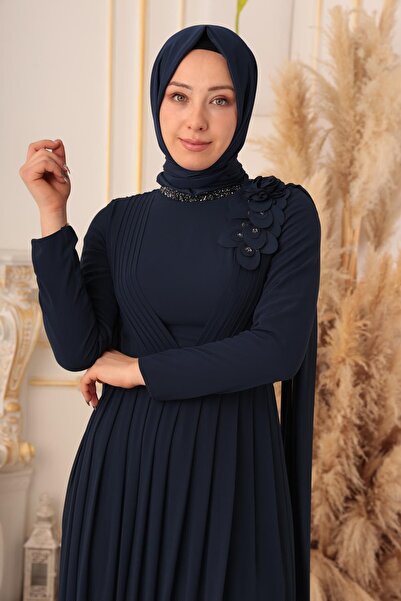 Modamartı YILDIZ ABİYE ŞİFON KUMAŞ ÇİÇEK DETAYLI TESETTÜR ABİYE