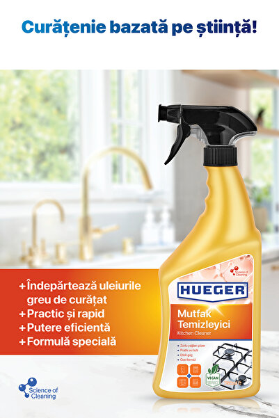 Hueger Vegan Kitchen Cleaner – Powerful Oil and Dirt Remover Set of 3 with Foam & Spray Head, 2250 ml