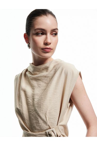 Koton Aerobin Viscose Fabric Belt Detailed Degaje Collar Asymmetrical Tank Top