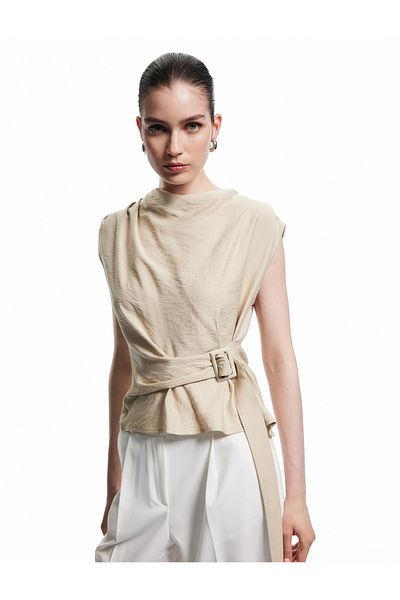 Koton Aerobin Viscose Fabric Belt Detailed Degaje Collar Asymmetrical Tank Top