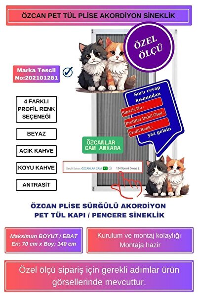 ÖZCAN ✅ 🐱 Kedi Sinekliği 70x140cm – Plise Pileli Kayar Akordiyon 🛠️