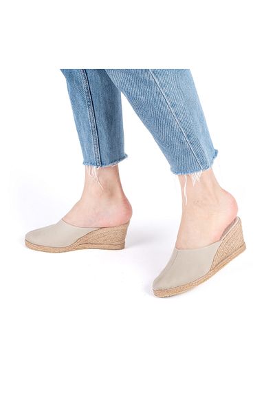 Star Tombis Women's Linen Casual Slippers - Light Beige, Real Handcrafted Closed Toe Straw Handcrafted Handmade