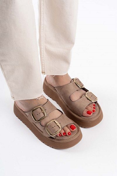 marceline Women's Mink Suede Buckle Women's Orthopedic Sole Platform Slippers Sandals
