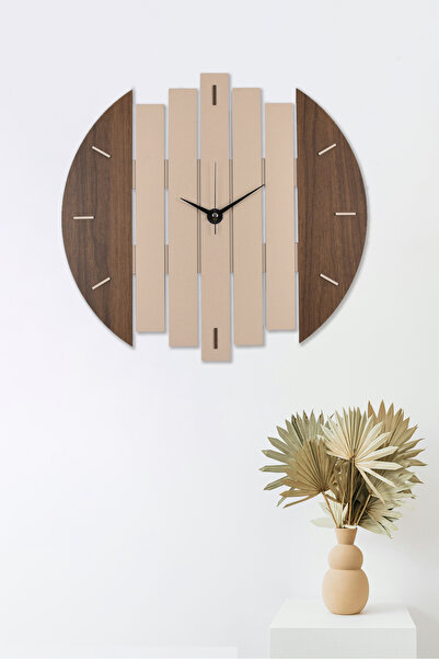 İnfigo Concept ساعة حائط خشبية مزخرفة باللون الكريمي مقاس كبير 41x45 سم - أطلس