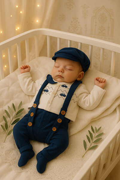 Cherub Baby Arabalı Salopetli Yenidoğan Erkek Bebek 5 Parça Hastane Çıkışı Zı...