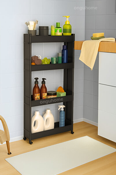 ongu home Slim Raf 4 Katlı Çok Amaçlı Tekerlekli Organizer Mutfak Rafı Banyo ...