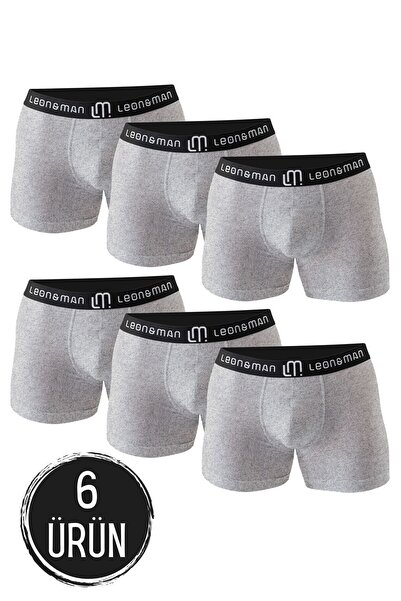 LEON&MAN Erkek Boxer Likralı Premium Pamuklu Gri 6’lı Paket
