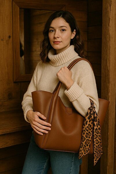 ZİVORA Geantă de umăr pentru femei cu detaliu de eșarfă de dimensiuni mari (c...