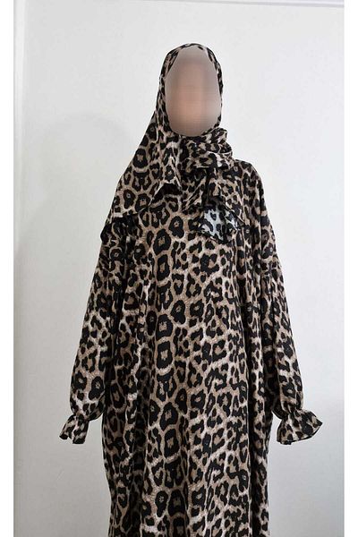 ARMİZA One Piece Cotton Leopard Pattern Prayer, Hajj and Umrah Dress