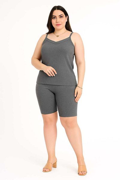 MODA Women's Plus Size Rope Strap Blouse and Capri Bottom Top Pajamas Set