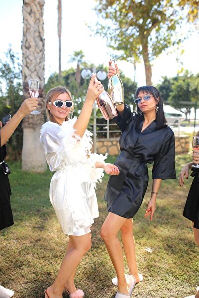 Lasilla 4 Pieces Bridesmaid Written Black Color Bridesmaid Dressing Gown, Bridesmaid Dressing Gown