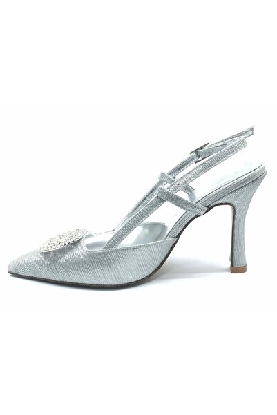 KOCAMANLAR Pantofi cu toc pentru femei Feles Stone Cataramă Detaliat Stiletto cu spatele deschis SILVER