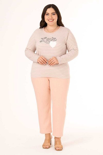 MODA Women's Plus Size Interlock Bottom Top Pajamas Set