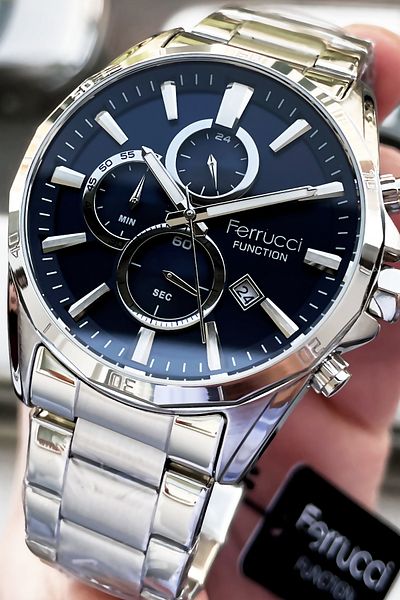 Ferrucci Function Men's Wristwatch 3 ATM Waterproof Silver Color Steel Strap + Bracelet Gift Elg183