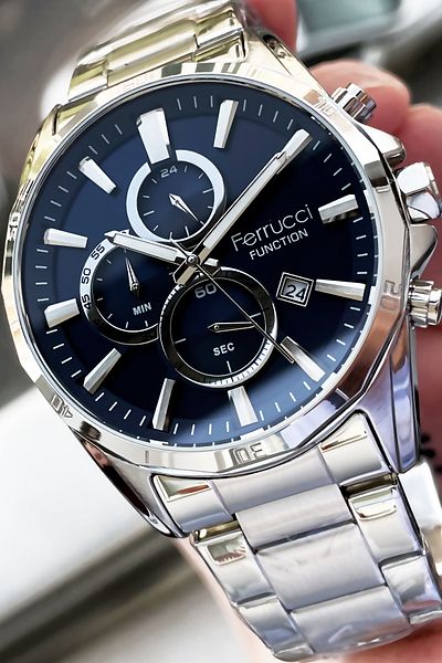 Ferrucci Function Men's Wristwatch 3 ATM Waterproof Silver Color Steel Strap + Bracelet Gift Elg183