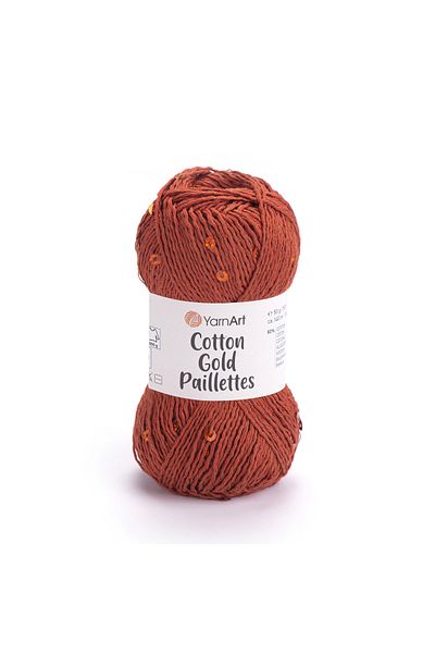 Yarnart Cotton Gold Paillettes Brick Color 7117 Sparkling Sequin Hand Knitting Yarn