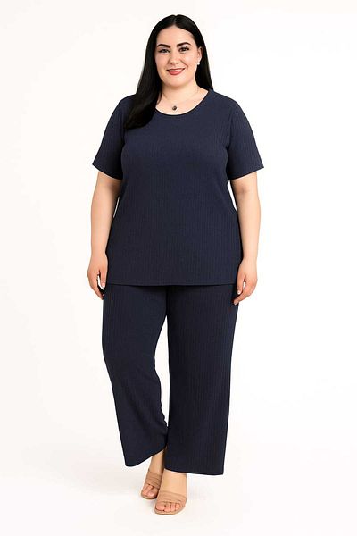 MODA Women's Plus Size Tunic Bottom Top Pajamas Set
