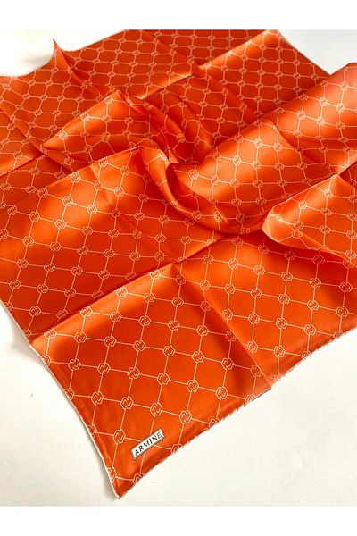 Armine Orange Monogram Pattern Sura Silk Scarf 9178-54