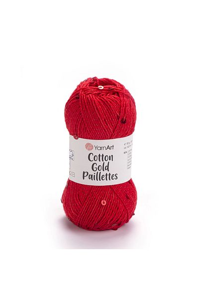 Yarnart Cotton Gold Paillettes Red 7115 Sparkling Sequin Hand Knitting Yarn