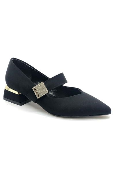 KCMN Feles Pointed Toe Buckle Detailed Women's Heeled Shoes Black