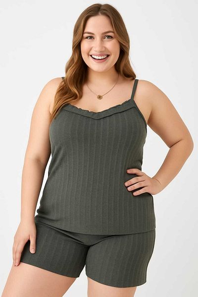 MODA Women's Plus Size Rope Strap Blouse and Shorts Bottom Top Pajamas Set