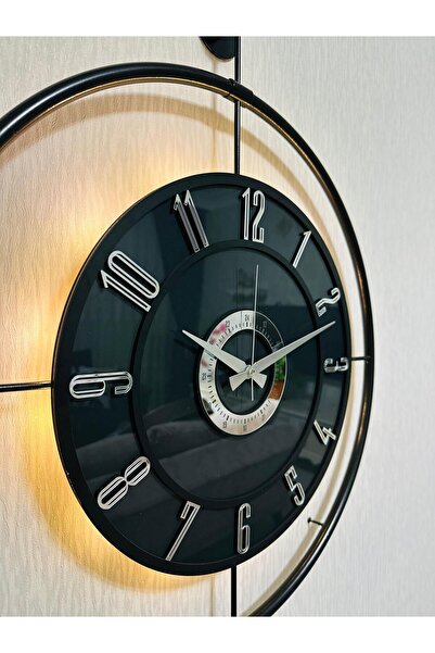 Pey Aksesuar Metal Camlı Duvar Saati (60X80 CM BÜYÜK BOY) Işıklı Gerçek Cam S...