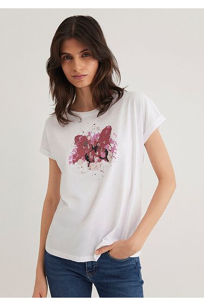 Mavi WhiteIstanbulT-shirt - Butterfly Print,RegularFit 167576 -620
