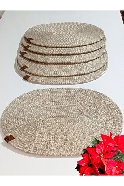 AZR HOME DESİGN مجموعة سوبرا مصنوعة يدويًا من حبل الجوت الطبيعي مكونة من 6 قط...