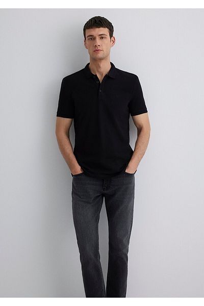 Mavi Schwarzes Polo-T-Shirt Slim Fit / Schmaler Schnitt 064946-21842