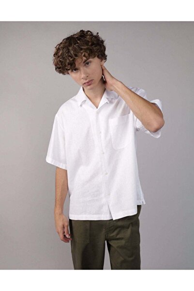 AMERICAN EAGLE قميص AE Poolside من مزيج الكتان بأزرار