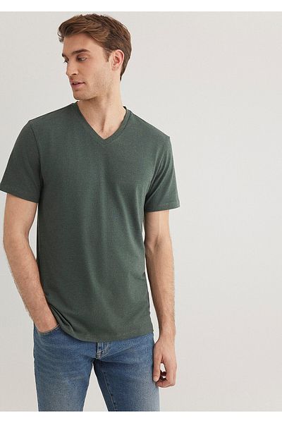 Mavi Stretch V-Neck Πράσινο Basic T-Shirt Εφαρμοσμένο / Εφαρμοσμένο κόψιμο 061748 -25752