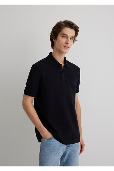 Mavi Schwarzes Polo-T-Shirt Slim Fit / Schmaler Schnitt 063247-900