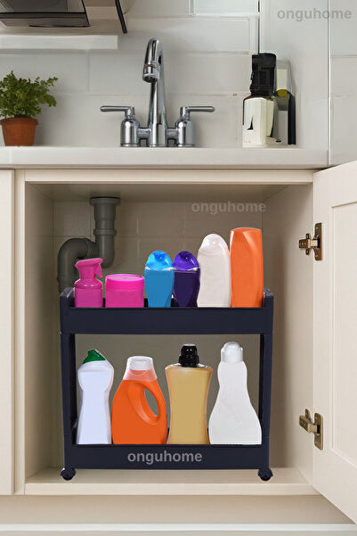 ongu home Slim Raf Çok Amaçlı Tekerlekli Raf 2 Katlı