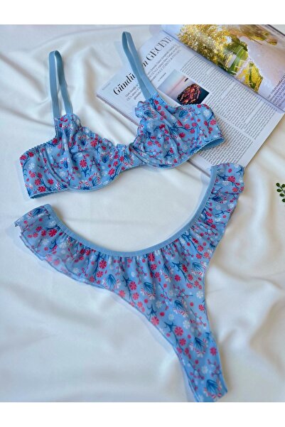 İNKO İÇ GİYİM Σετ στρινγκ σουτιέν από φλοράλ Underwire