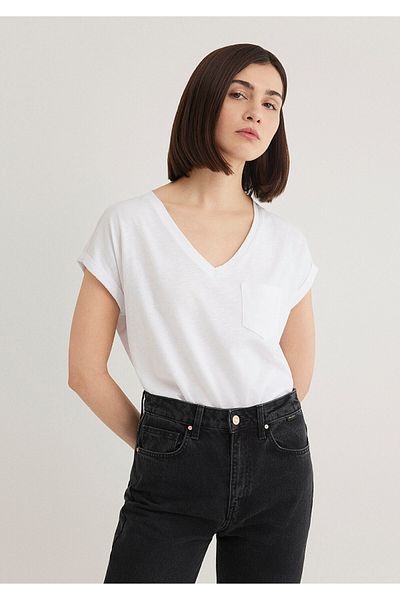Mavi Weißes Basic-T-Shirt mit V-Ausschnitt, lockere Passform / lockere, entspannte Passform 1600961 -620