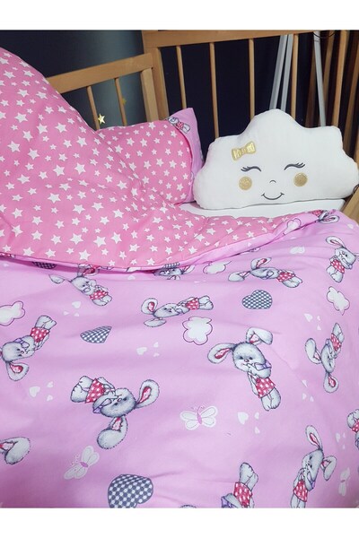 bebek_iklimi طقم نوم بناتي - لحاف مزدوج الجوانب 95x135، وسادة، ملاءة سرير، وس...