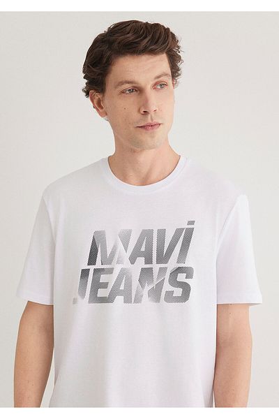 Mavi Weißes T-Shirt mit Jeans-Aufdruck, reguläre Passform / normaler Schnitt 0610260-620