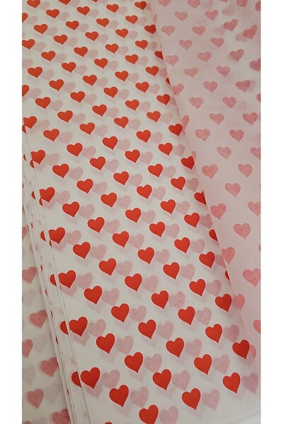 DESİGN Kırmızı Mini Kalp Desen  Baskılı Pelur Kağıt -10 Adet - Sevgililer Gün...