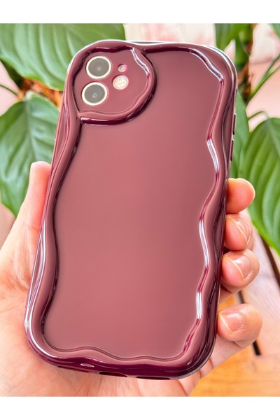 Fibaks Apple iPhone 12 Compatible Case with Camera Protection Wave Edge Shock Absorbing Burgundy Silicone Cover
